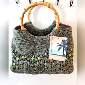 Rosetti Green and Brown Purse with Bamboo Handles